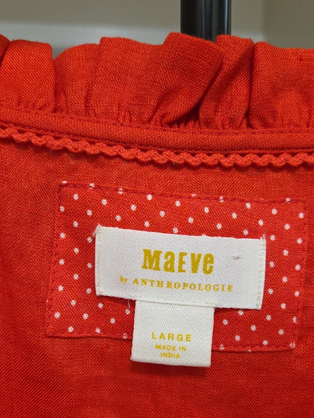 Anthropologie Maeve 100% Linen Red Peasant Blouse Button Front Boho Top - Picture 5 of 12